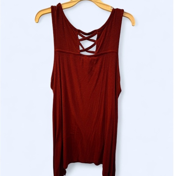 Women’s Faded Glory Crisscross Back Ribbed Tank Top - Burgundy | Size XL - Picture 2 of 7